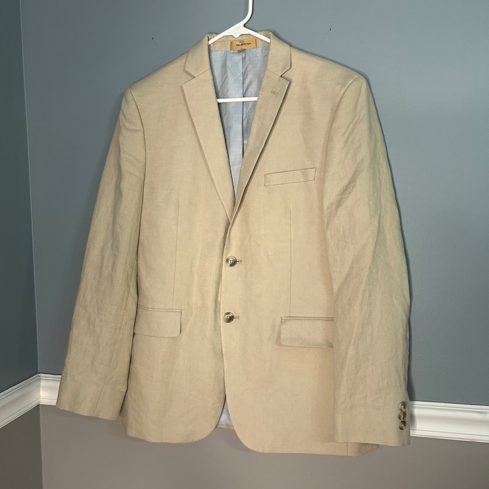 Class Club Gold Label Mens 20 Tan 100% Linen Modern Fit 2-Button Blazer Jacket